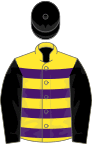 YELLOW and PURPLE HOOPS, black sleeves and cap