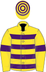 Yellow, purple hoops and armlets, hooped cap