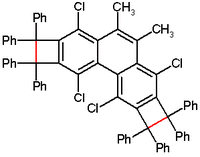 Cyclobutabenzene with a bond length in red of 174 pm
