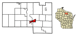 Location of Rhinelander in Oneida County, Wisconsin.