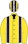 Yellow, navy blue braces, striped cap