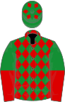 Green, red diamonds, halved sleeves, diamonds on cap