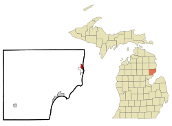 Location of Oscoda within Iosco County, Michigan