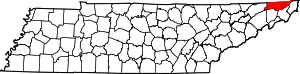 Map of Tennessee highlighting Sullivan County