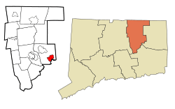 Location in Tolland County and the state of Connecticut