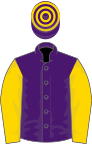 Purple, gold sleeves, hooped cap