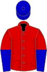 Red, blue halved sleeves, blue cap