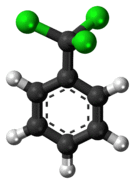 Ball-and-stick model of the benzotrichloride molecule