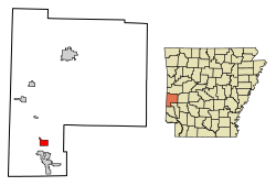 Location of Wickes in Polk County, Arkansas.