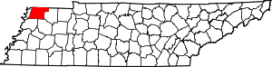 Map of Tennessee highlighting Obion County
