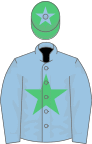 Light blue, emerald green star, emerald green cap, light blue star