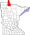 State map highlighting Lake of the Woods County