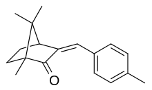 Skeletal formula of 4-methylbenzylidene camphor