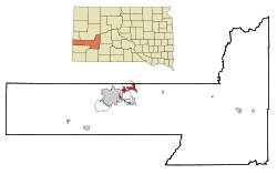Location in Pennington County and the state of South Dakota