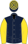 Dark blue, yellow sleeves, hooped cap