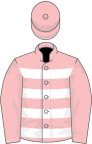 Pink, white hoops, pink sleeves and cap
