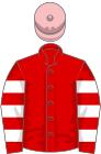Red, white hooped sleeves, pink cap