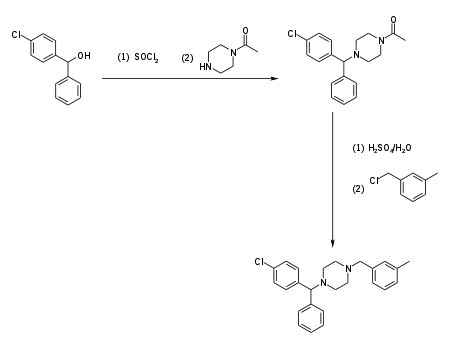 Meclozine synthesis 01.svg