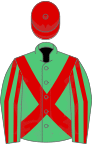 Emerald Green, Red cross belts, striped sleeves, Red cap