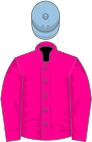 Magenta, light blue cap