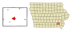 Location of Fairfield within Jefferson County and Iowa