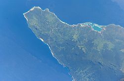 Satellite photo of Vaisigano district showing west coast and Asau Bay on the north, west end of Savai'i island. (NASA photo)
