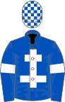 Royal blue, white cross of lorraine and armlets, check cap