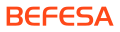 Befesa-Logo, Firmenname in orangefarbenen Buchstaben auf weißem Grund