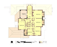 Hills House Second Floor Plan in 1975/76. Alterations since 1906 are marked in orange with bold walls.