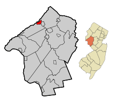 Map of Hampton in Hunterdon County. Inset: Location of Hunterdon County highlighted in the State of New Jersey.