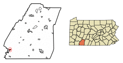 Location of Ursina in Somerset County, Pennsylvania.