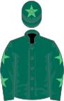 Dark green, emerald green stars on sleeves, dark green cap, emerald green star