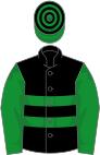 Black, Two green hoops, Green Sleeves, Green and Black hooped cap