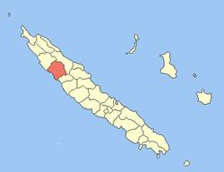 Location of the commune (in red) within New Caledonia