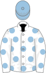 White, Light Blue spots, Light Blue cap