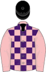 Pink and purple check, pink sleeves, black cap