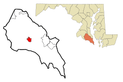 St. Mary's County Maryland Incorporated and Unincorporated areas Leonardtown Highlighted.svg