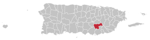 Map of Puerto Rico highlighting Cayey Municipality