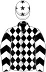 White and black diamonds, black chevrons on sleeves, white cap, black stars