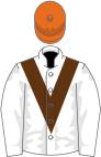 White, brown chevron, orange cap