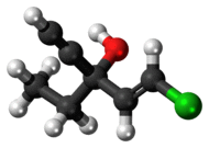 Ball-and-stick model of the ethchlorvynol molecule