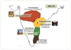 South India in 300 CE, with the Ikshvakus shown at their greatest extent[citation needed]
