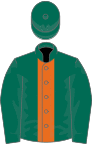 Dark green, orange stripe