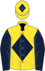 Yellow, dark blue diamond, sleeves and diamond on cap