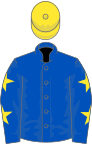 Royal blue, royal blue sleeves, yellow stars, yellow cap
