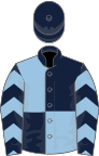 Dark blue and light blue (quartered), chevrons on sleeves, dark blue cap