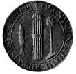 a round seal with an upright fish on the left, a bundle of five arrows in the center, and a tree on the right