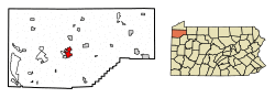 Location of Meadville in Crawford County, Pennsylvania