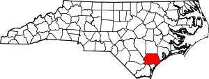 Map of North Carolina highlighting Pender County