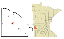 Location of Madison within Lac qui Parle County and state of Minnesota